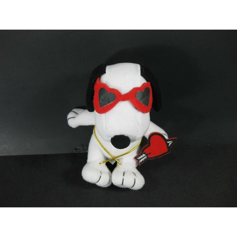 SNOOPY VALENTINES Sitting‎ w/ Heart Glasses Bow Arrow Heart Plush Stuffed 7